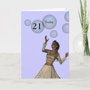 Carte 21e anniversaire Fée et bulles