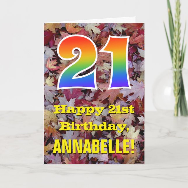 Carte 21e anniversaire ; Feuilles d'automne rustiques ;  (Devant)