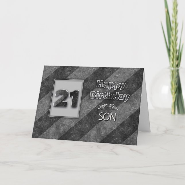 Carte 21e ANNIVERSAIRE, Fils, Grunge Gris Gris (Devant)