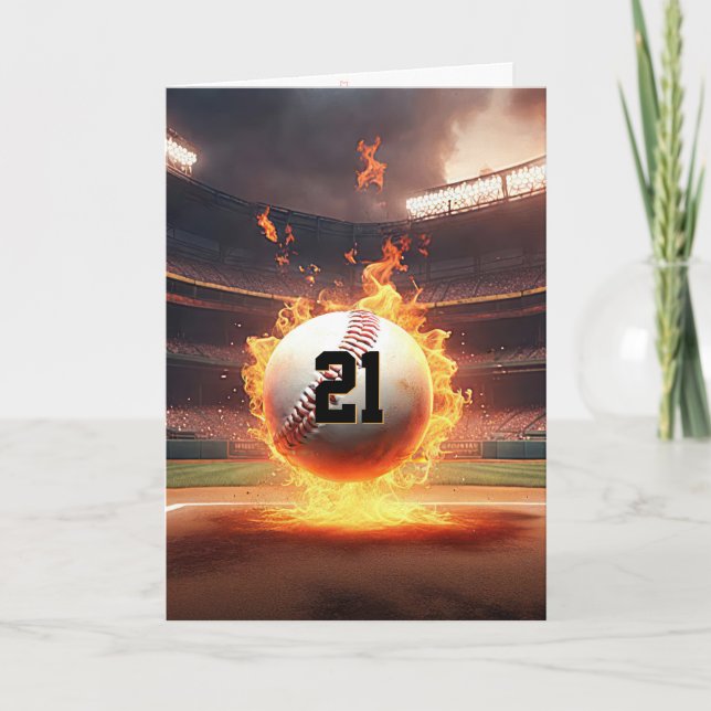 Carte 21e anniversaire Flaming Baseball (Devant)