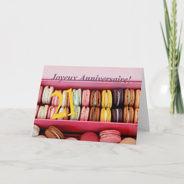 Carte 21e Anniversaire Français de Macaron-Joyeux ! (Devant)