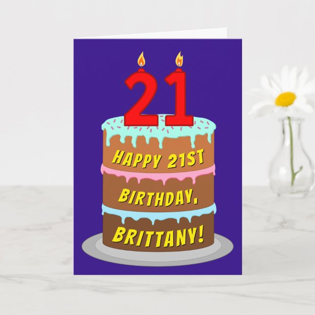 Carte 21e anniversaire : Fun Cake and Candles + Nom pers (Petite plante)