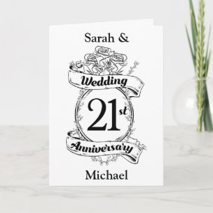 Carte 21e anniversaire Mariage Fleurs