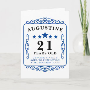 Carte 21e Anniversaire Nom Blue Vintage Manly Elegant Ca