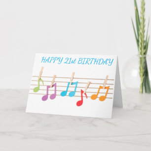 CARTE **21E ANNIVERSAIRE** NOTES MUSICALES SOUHAITS D'AN