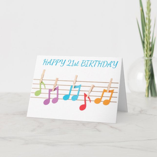 CARTE **21E ANNIVERSAIRE** NOTES MUSICALES SOUHAITS D'AN (Devant)