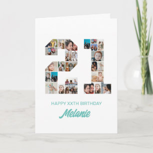 Carte 21e anniversaire Numéro 21 Photo Collage personnal