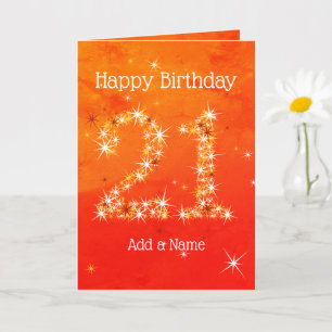 Carte 21e anniversaire - Numéro d'étoile Red Orange Glow