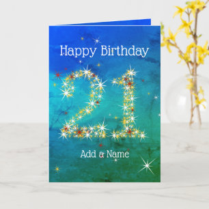 Carte 21e anniversaire - Numéro d'étoile - Vert bleu - 2