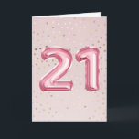 Carte 21e anniversaire or feuille rose<br><div class="desc">Un joli design féminin avec des toiles de teardrops en fausse feuille d'or contre un arrière - plan rose pastel sur lequel les chiffres vingt et un apparaissent dans une texture de fausse feuille vibrante. Le message intérieur peut être personnalisé en fonction de vos besoins. Elles sont idéales pour votre...</div>