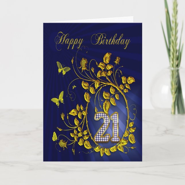 Carte 21e anniversaire papillons dorés (Devant)
