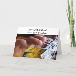 Carte 21e anniversaire, petit-fils, bière, tu es légal !