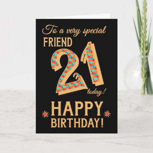 Carte 21e anniversaire, pour Ami, Effet or sur Noir