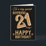 Carte 21e anniversaire, pour Boyfriend, Effet or sur Noi<br><div class="desc">Une carte d'anniversaire chic 21st pour un copain très spécial, avec le numéro, 21, dans un motif en mosaïque brillante avec un contour à effet or et tout le texte en lettrage à effet or (c'est-à-dire pas de peinture métallique). Une étoile rouge et dorée se trouve à côté du "Joyeux...</div>