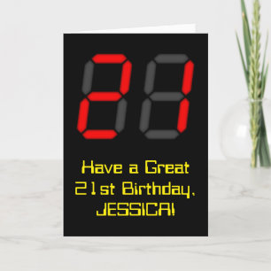Carte 21e anniversaire : Rouge Digital Horloge Style "21