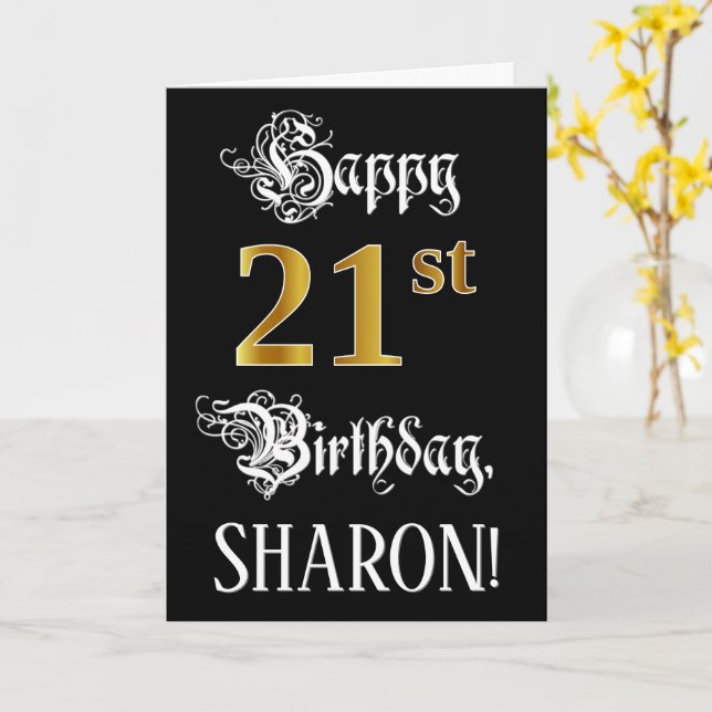 Carte 21e anniversaire — Script fantaisie; Faux Gold Loo (Fleur jaune)