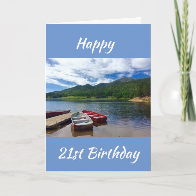 CARTE **21E ANNIVERSAIRE** SOUHAITE LE STYLE DE LAC (Devant)