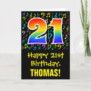 Carte 21e anniversaire : Symboles de musique colorée + A