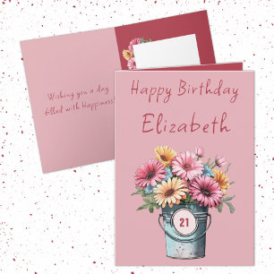 Carte 21e gerbera fleurs nom rose anniversaire