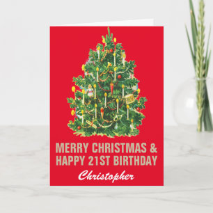 Carte 21e Joyeux Anniversaire et Joyeux Noël Rouge & Or