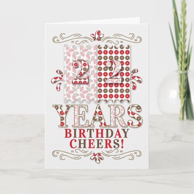 Carte 22e anniversaire à Sage Green et Red Botanical (Devant)