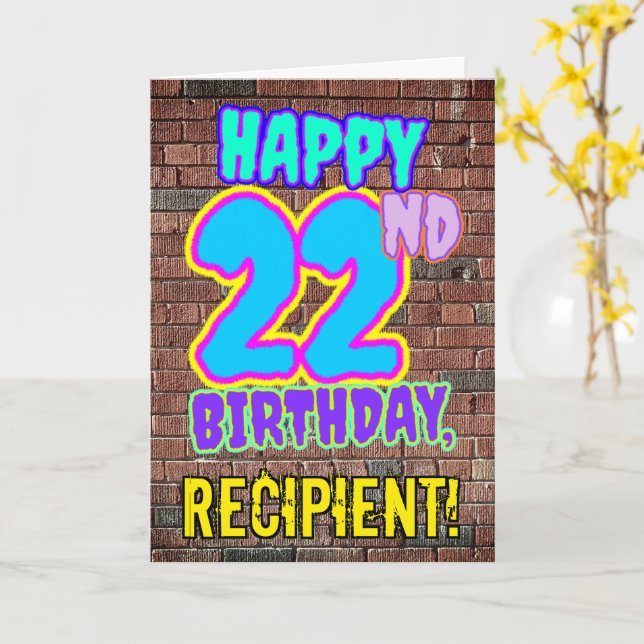 Carte 22e anniversaire - Amusant, Graffiti urbain inspir (Fleur jaune)
