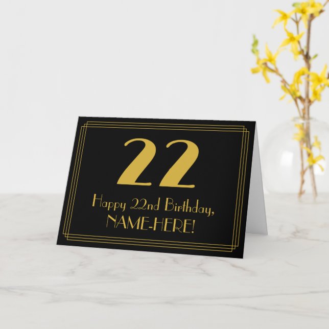 Carte 22e anniversaire : Art Déco Inspiré Look "22" + No (Fleur jaune)