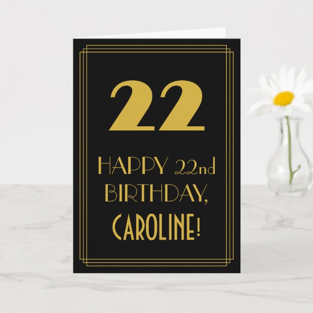 Carte 22e anniversaire - Art Déco Inspiré Look "22" & No (Petite plante)