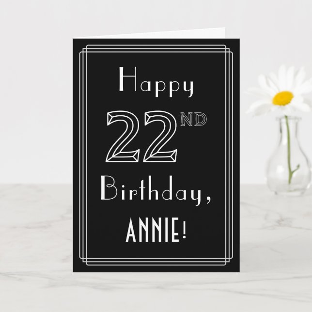 Carte 22e anniversaire : Art Déco Style # 22 & Nom perso (Petite plante)