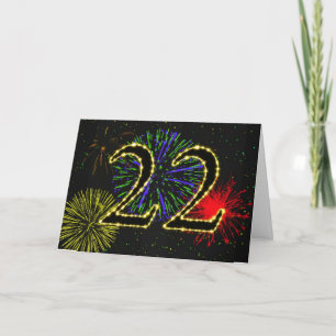 Carte 22e anniversaire avec feux d'artifice