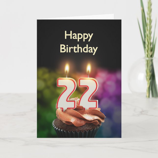 Carte 22e anniversaire avec gâteau et bougies (Devant)
