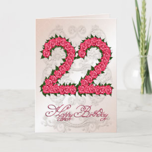Carte 22e anniversaire avec roses et feuilles