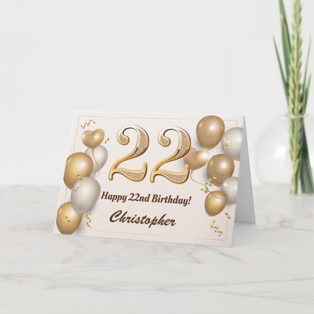 Carte 22e anniversaire Ballons d'or et Confetti Annivers (Devant)