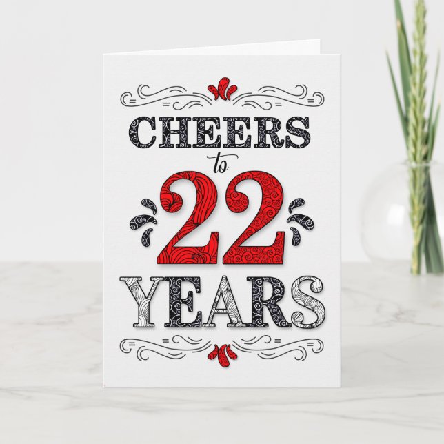 Carte 22e anniversaire Cheers en Motif noir blanc rouge (Devant)