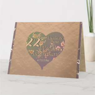 Carte 22e anniversaire de Mariage Rose de coeur coppery
