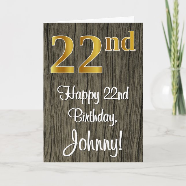 Carte 22e anniversaire : Elégant Faux Gold Look #, Faux  (Devant)
