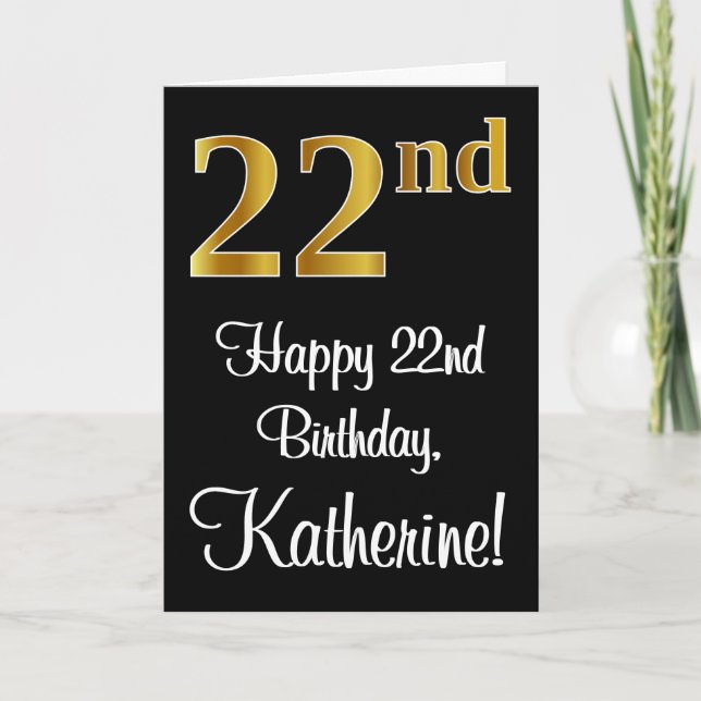 Carte 22e anniversaire ~ Elégant Luxueux Faux Gold Look  (Devant)