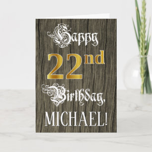 Carte 22e anniversaire : Faux Gold Look + Faux Wood Moti