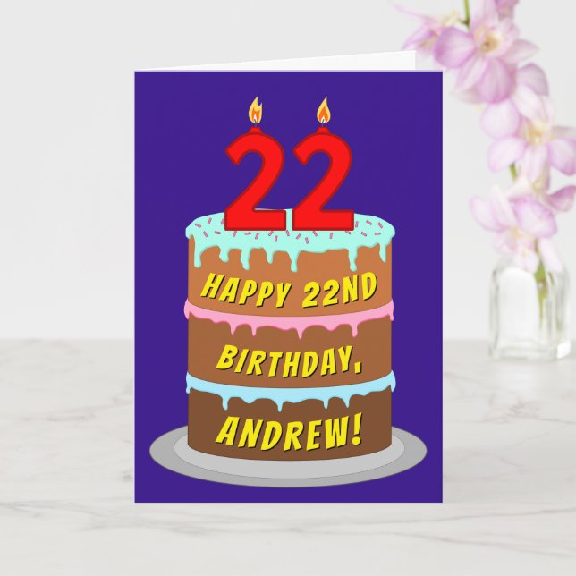 Carte 22e anniversaire : Fun Cake and Candles + Nom pers (Orchidée)