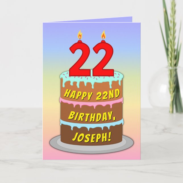 Carte 22e anniversaire — Fun Cake & Candles, avec nom pe (Devant)