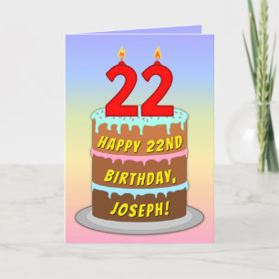 Carte 22e anniversaire — Fun Cake & Candles, avec nom pe