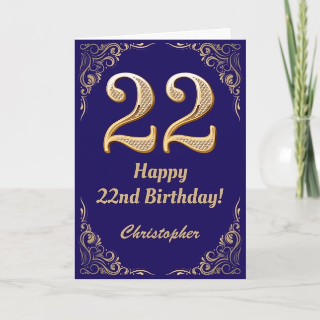 Carte 22e anniversaire Marine Parties scintillant bleu e (Devant)