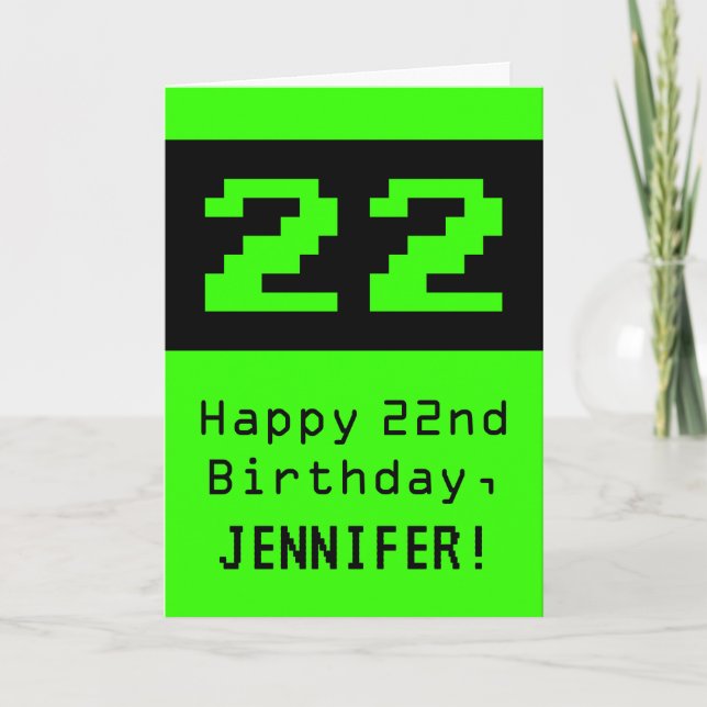 Carte 22e anniversaire : Nerdy / Geeky Style "22" et nom (Devant)