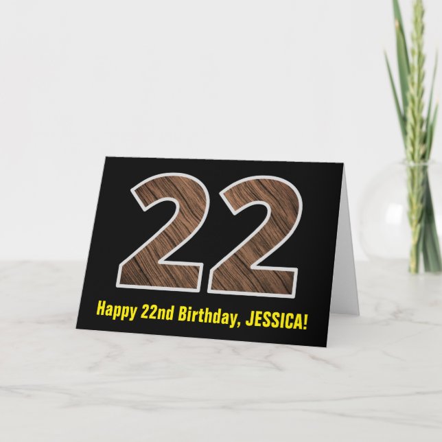 Carte 22e anniversaire : Nom + Faux Wood Grain Motif "22 (Devant)