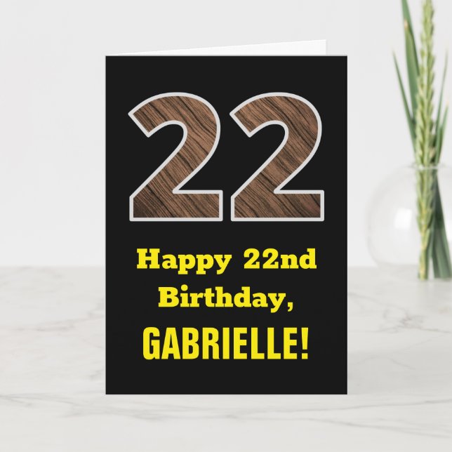 Carte 22e anniversaire : Nom, motif de faux grain de boi (Devant)