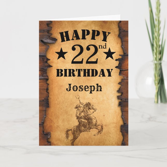 Carte 22e anniversaire Pays rustique Western Cowboy Hors (Devant)