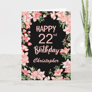 Carte 22e anniversaire Peach rose aquarelle Floral Noir