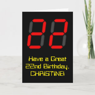 Carte 22e anniversaire : Rouge Digital Clock Style "22" 