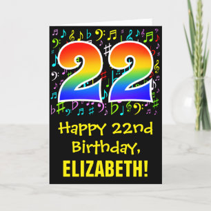 Carte 22e anniversaire : Symboles de musique colorée + A