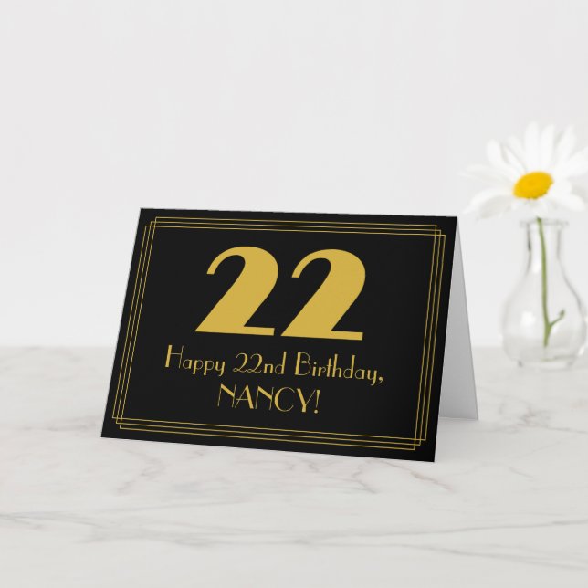 Carte 22e Anniversaire : Vue inspirée d'Art déco "22" &  (Petite plante)